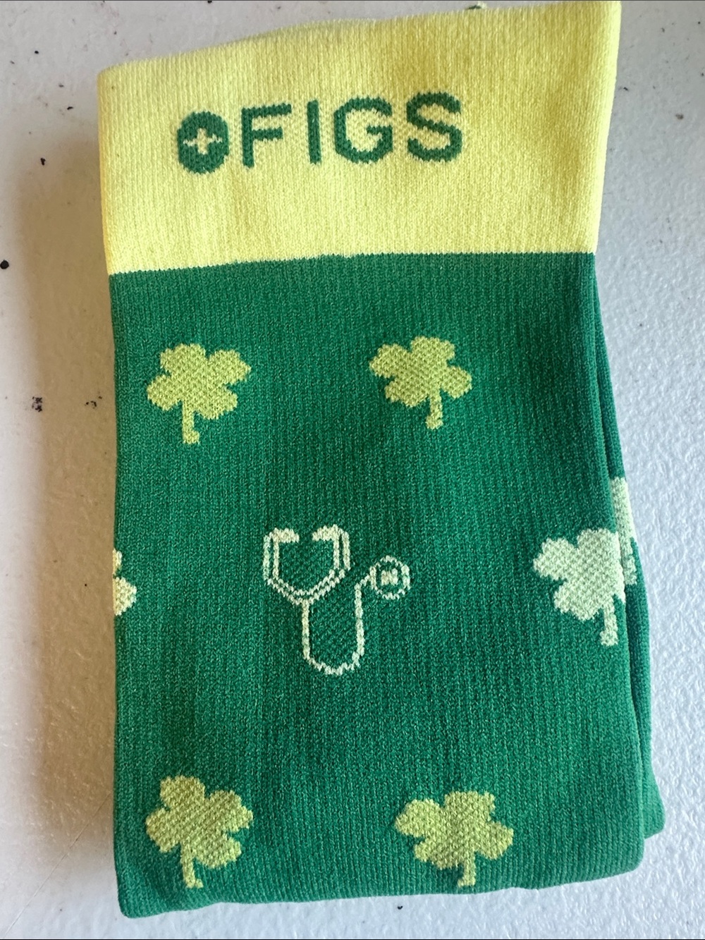 FIGS Green and Yellow Shamrock Socks with Stethoscope Motif
R0183